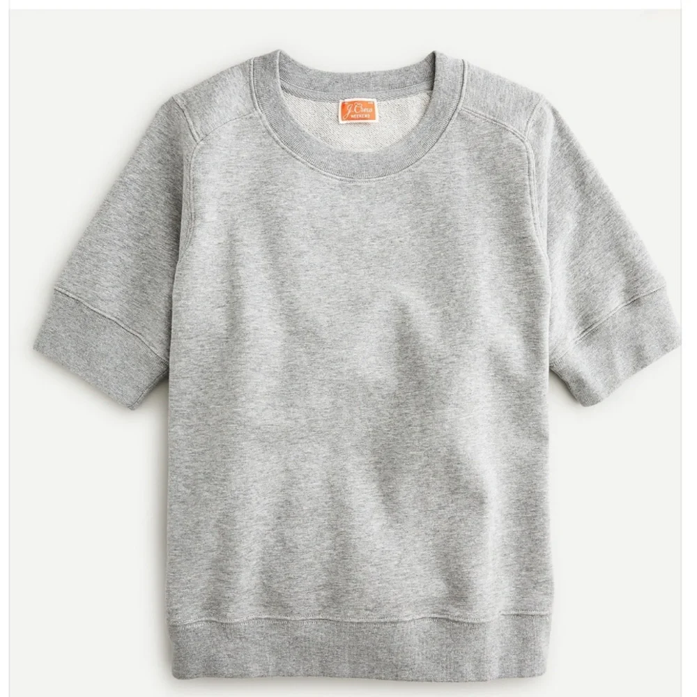 J.Crew Short-Sleeve Crewneck Sweatshirt in Cotton Terry-NWT- Grey-Size Large